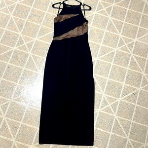 Georgiou Studio Black Gold Accent Dress Slit Small Zip Back